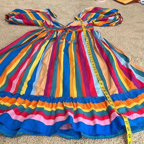 Farm rio large striped rainbow puffy sleeve dress. - Picture 9 of 12